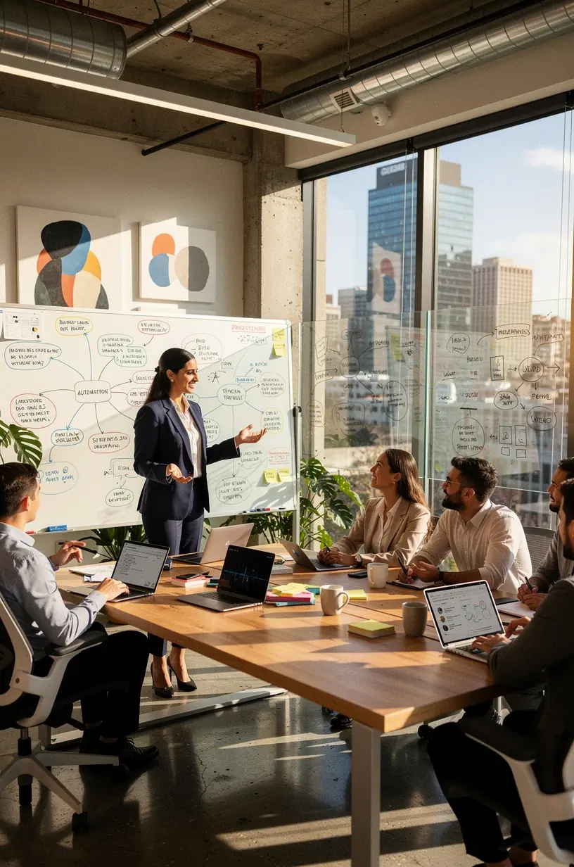 Remote team collaborating with automated software tools